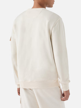 Chester solid cream fleece sweatshirt with sleeve pocket