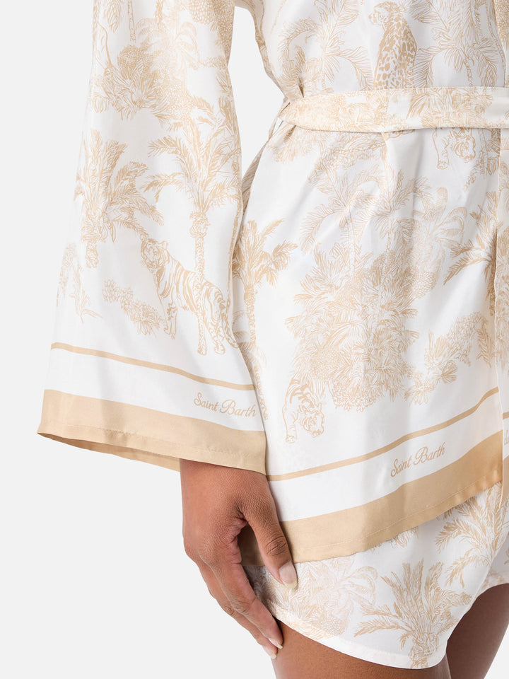Kimono corto Carly de seda con estampado toile de Jouy 
