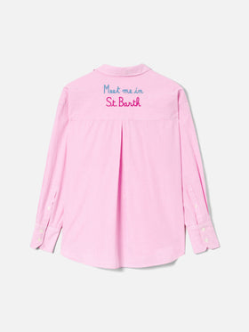 Pink striped Cristal shirt with Meet Me In Saint Barth embroidery