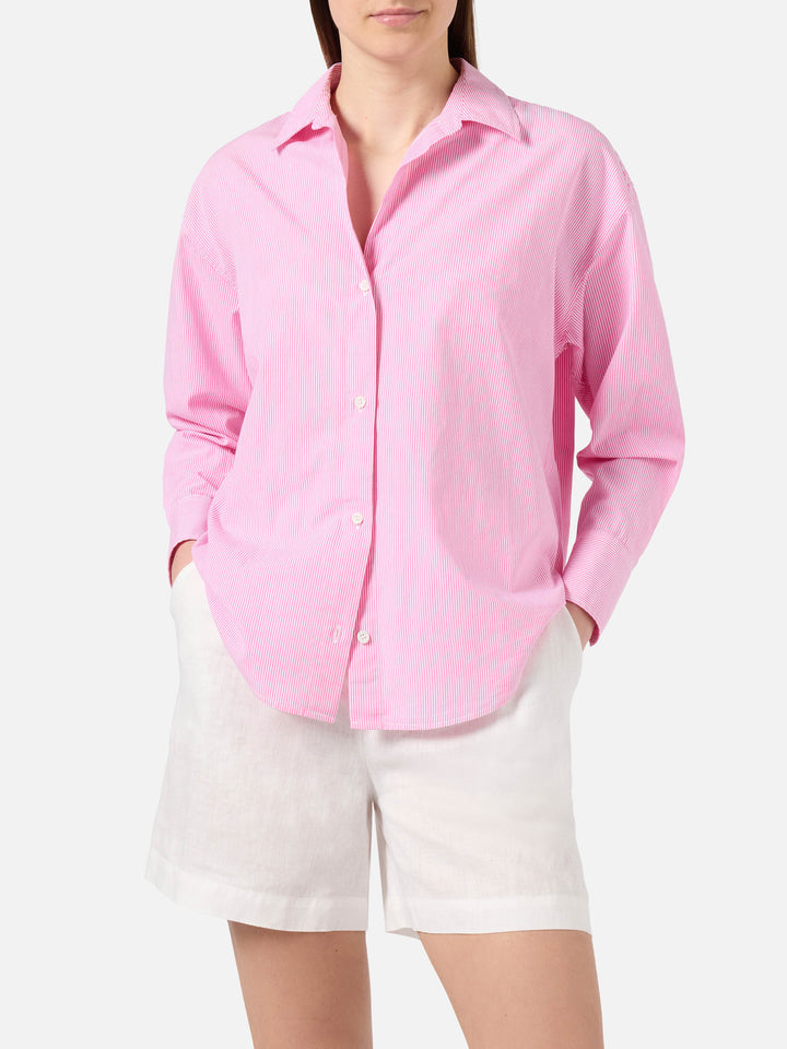 Pink striped Cristal shirt with Meet Me In Saint Barth embroidery