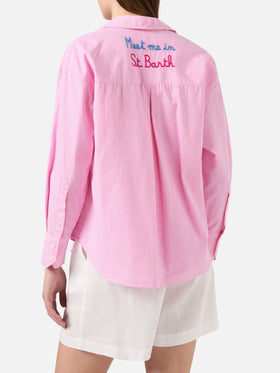 Pink striped Cristal shirt with Meet Me In Saint Barth embroidery