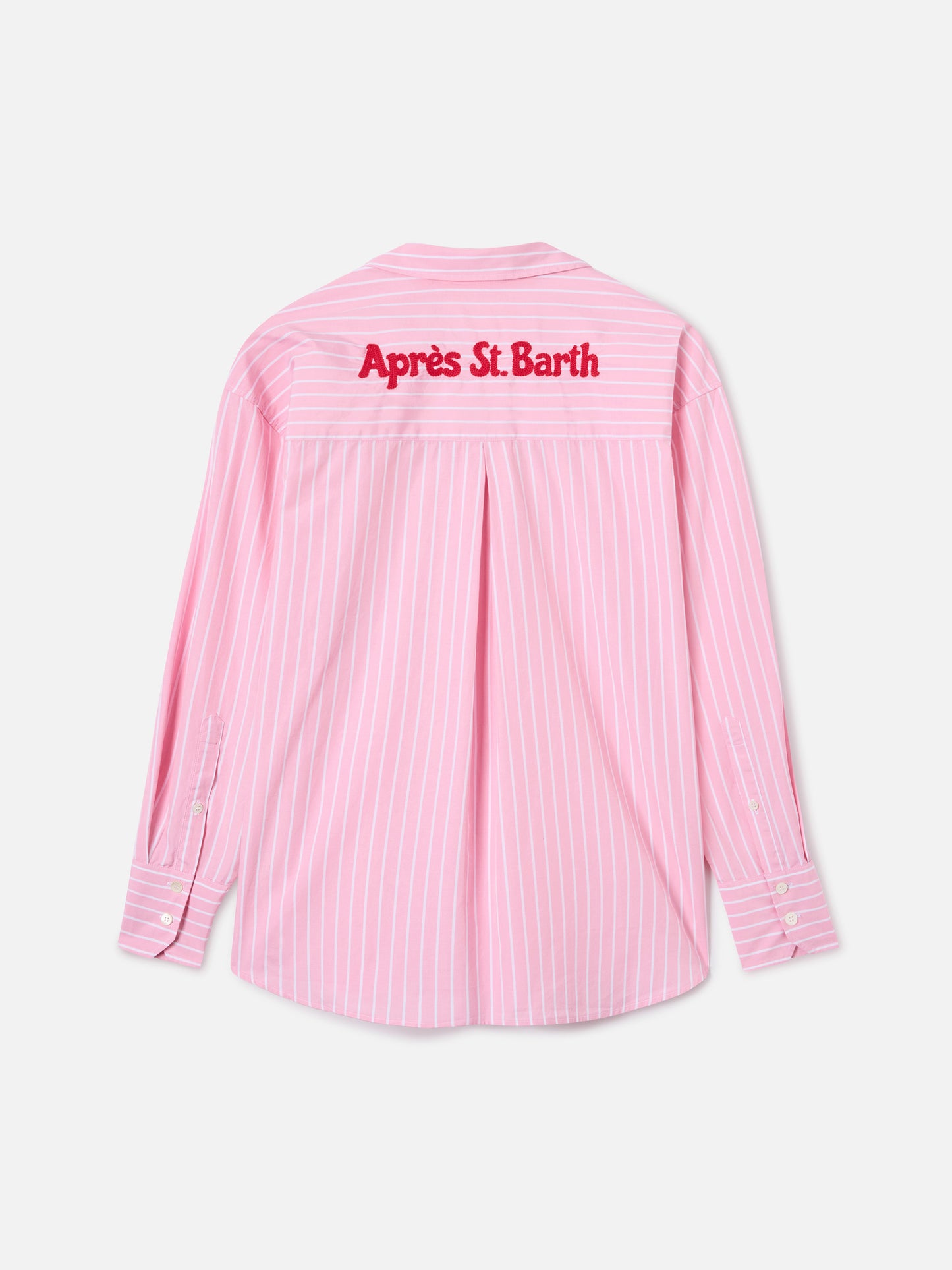 Camicia Cristal in cotone a righe rosa con ricamo Après St. Barth