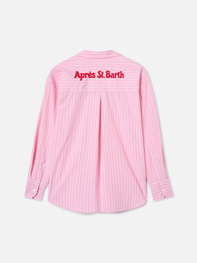 Camicia Cristal in cotone a righe rosa con ricamo Après St. Barth