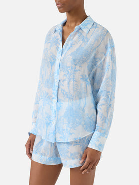 Cristal ramie shirt with light blue toile de jouy print