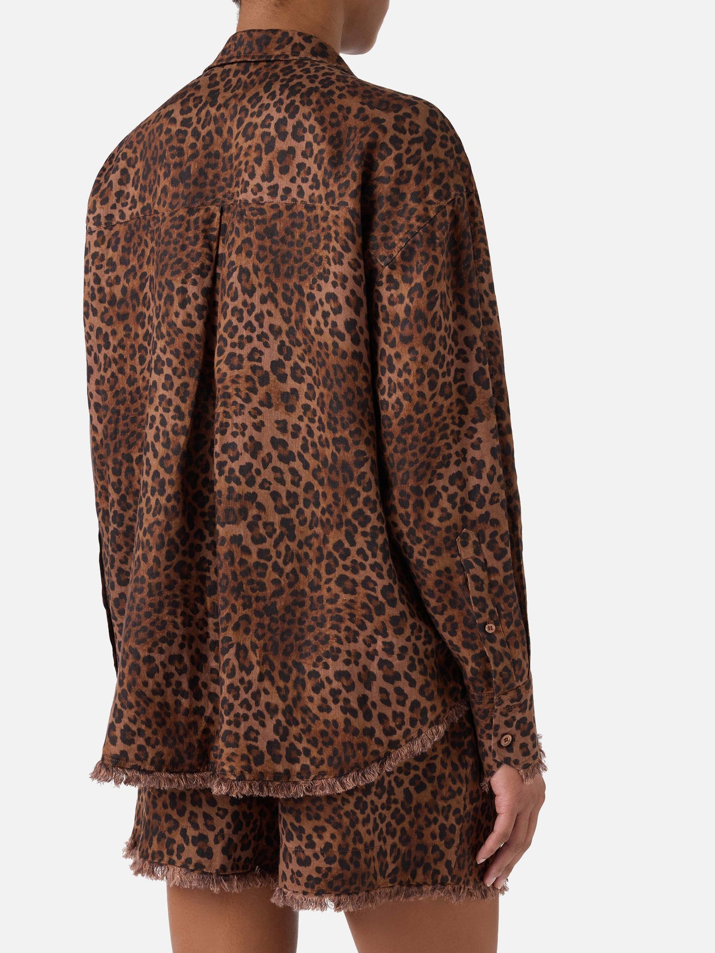 Cristal linen shirt with leopard print