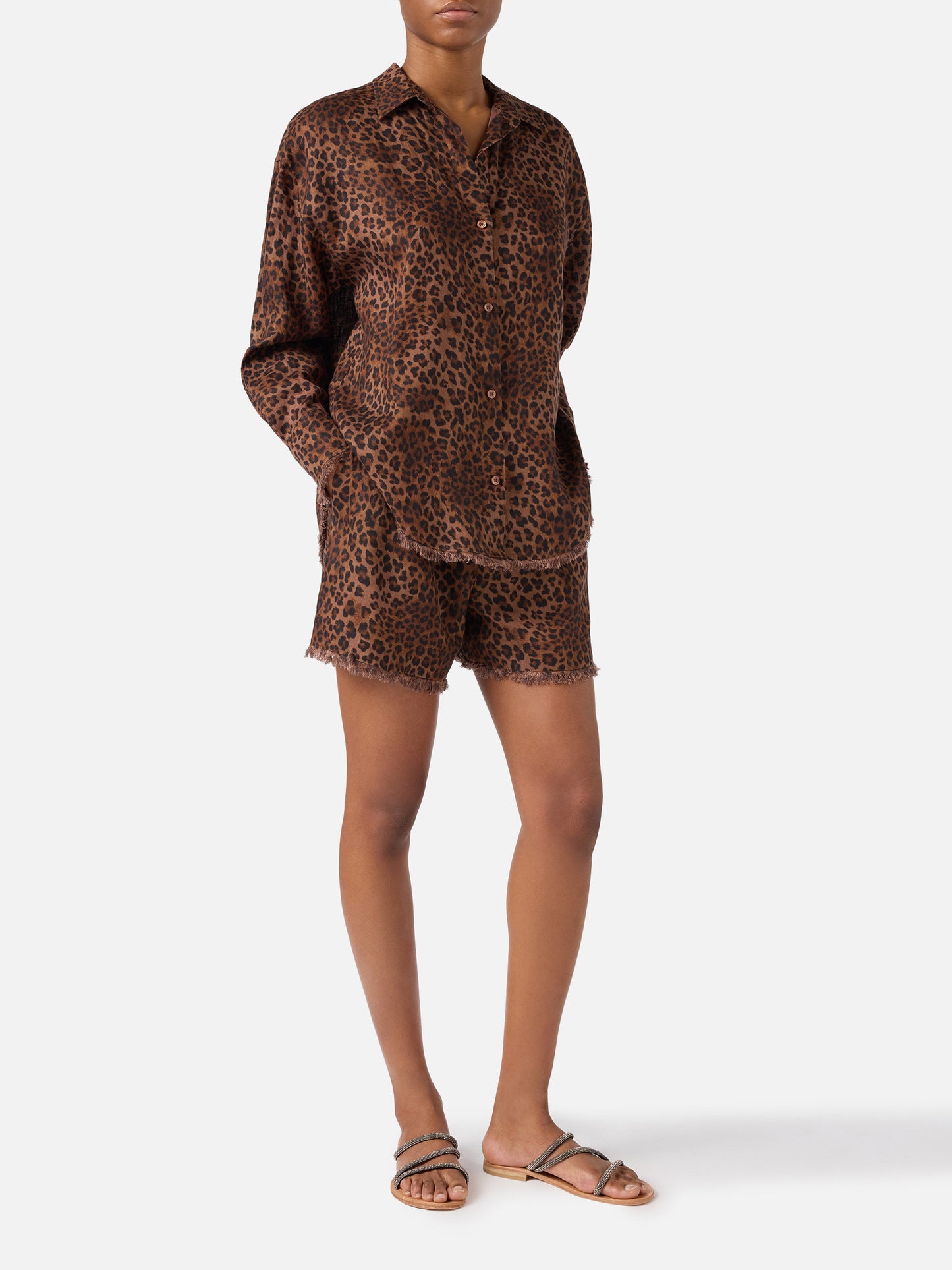Cristal linen shirt with leopard print