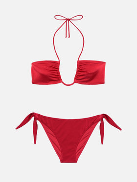Schimmernder ziegelroter Bandeau-Bikini Dhalia Yali