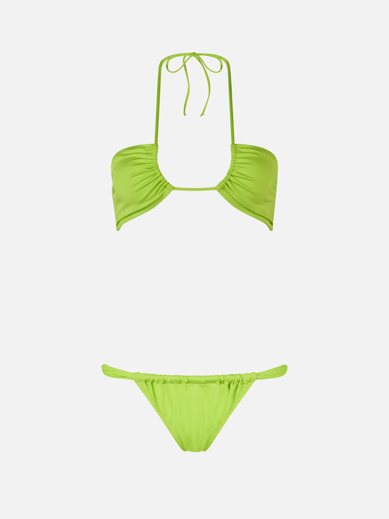 Woman lime green bandeau bikini Dahlia Noelle