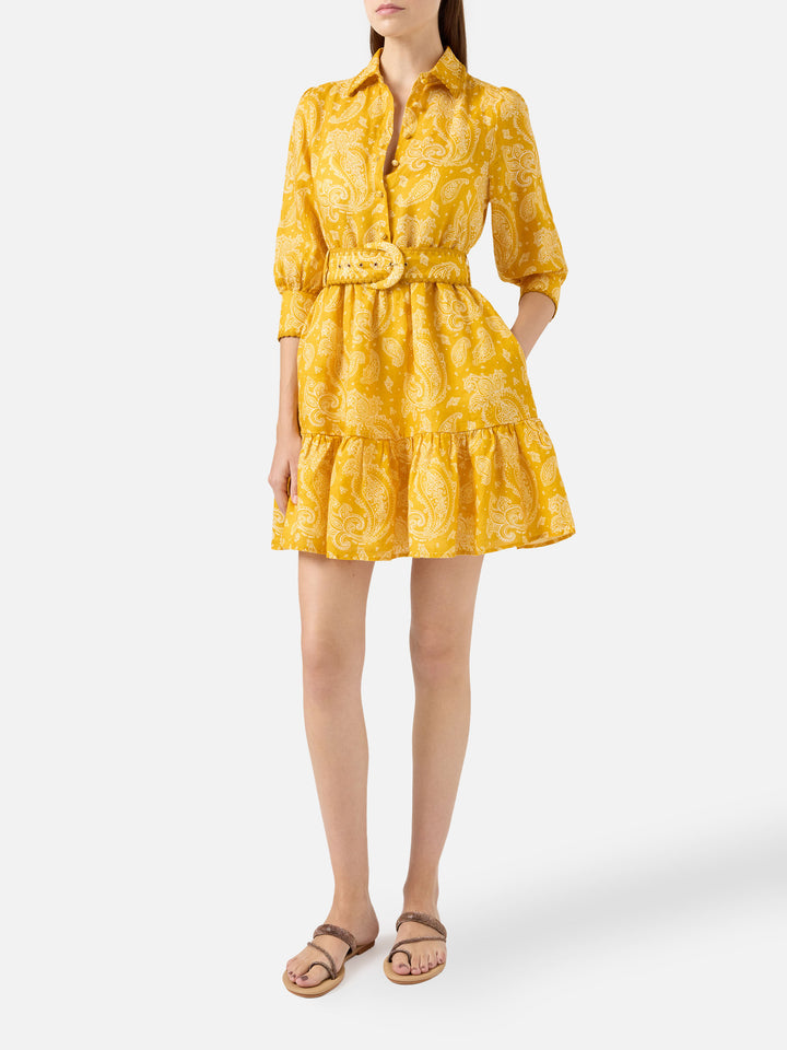 Kurzes Leinenkleid Daisi mit Paisley-Print