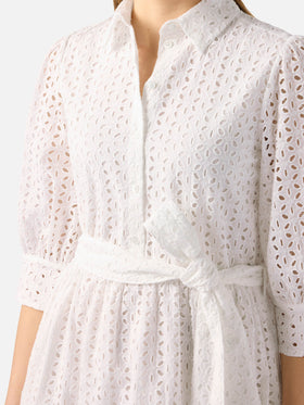 White cotton short dress Daisi with embroideries