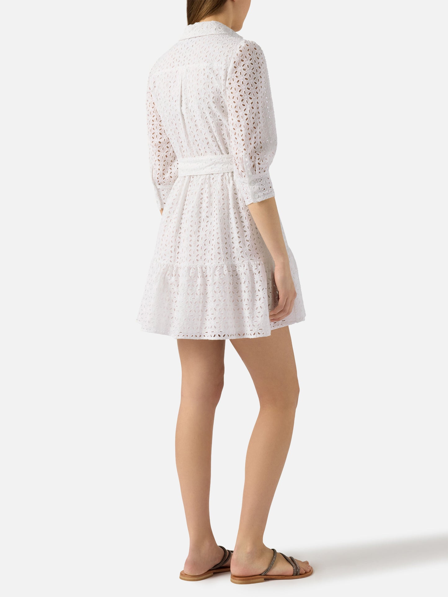 White cotton short dress Daisi with embroideries