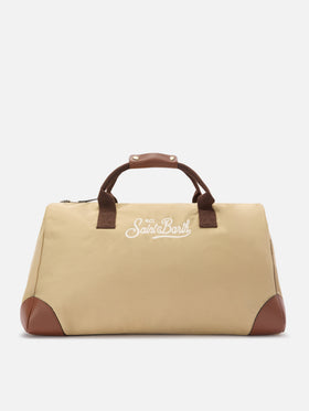 Daily beige nylon weekender with embroidered logo