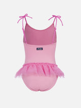 Dancer one-piece swimsuit with tulle ruffle and glittered hearts