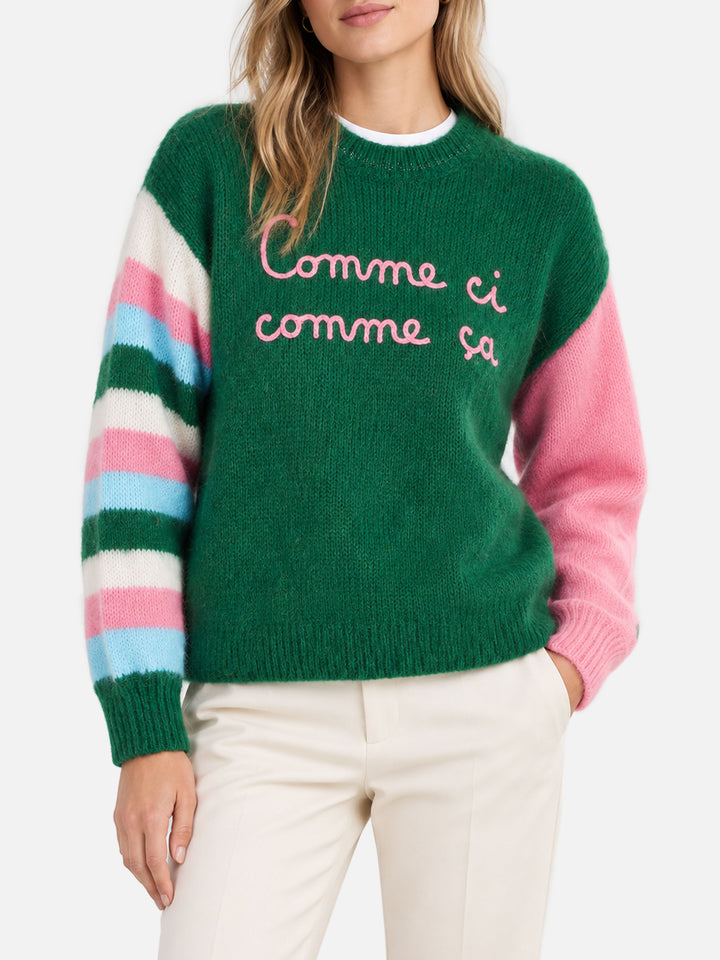 Green Danya Soft boxy sweater with embroidery