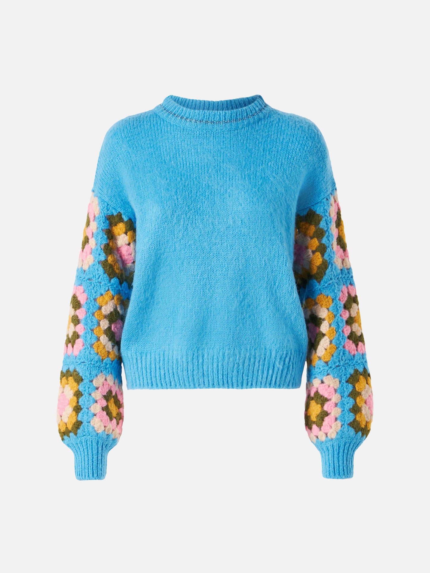 Ultra soft crewneck Danya Soft Crochet Jr with handmade crochet sleeves