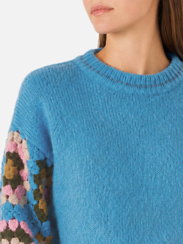Maglione Danya Soft Crochet azzurro