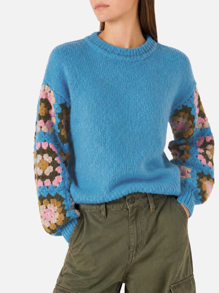 Maglione Danya Soft Crochet azzurro