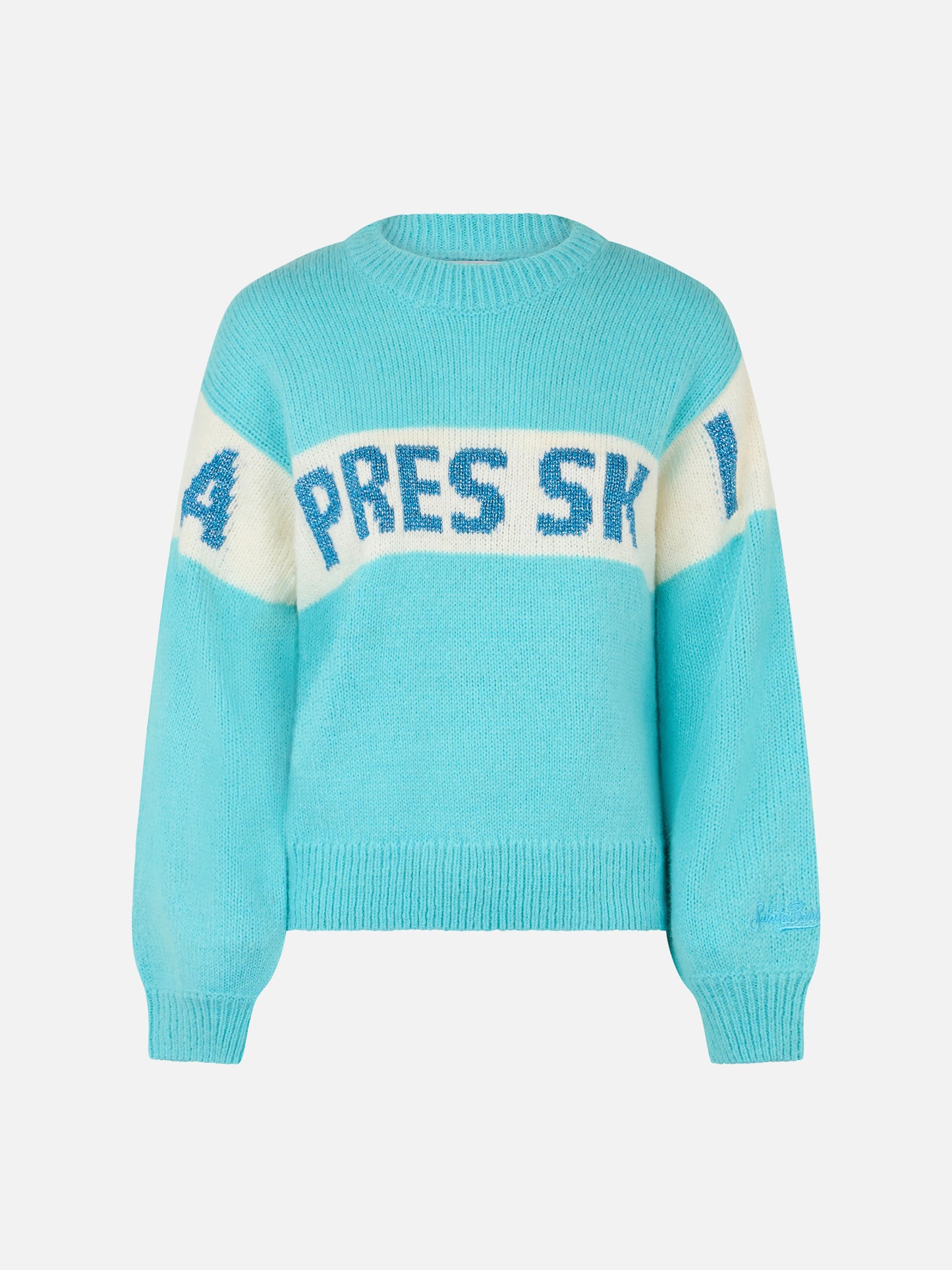 Pinkfarbenes Danya-Rundhalsband mit Apres-Ski-Lurex-Jacquard