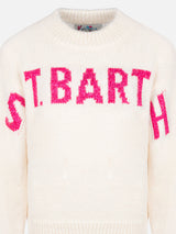 Maglione girocollo rosa da bambina Danya con logo Saint Barth in lurex