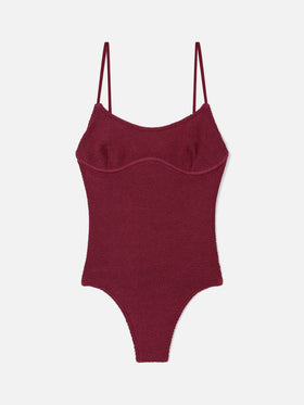 Maillot de bain une pièce Dara en tissu crinkle bordeaux 