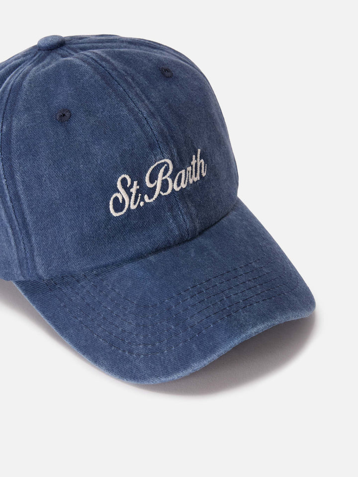 Cappellino Davis con visiera in denim blu con logo ricamato