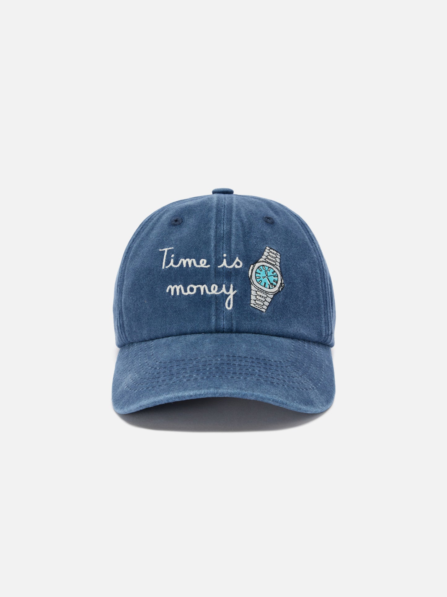 Davis cotton baseball cap in blue with Time is money embroidery