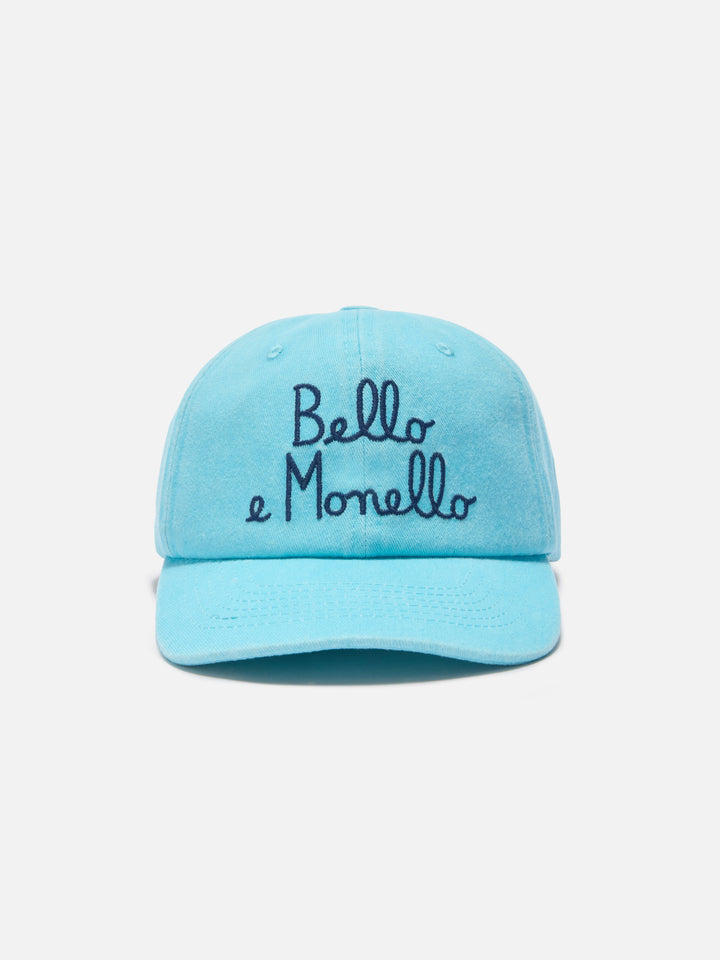 Cappellino Davis con visiera in cotone azzurro con ricamo Bello e Monello