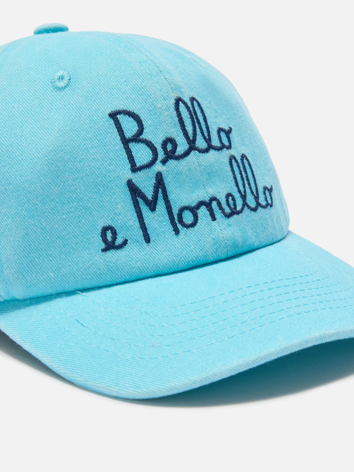 Cappellino Davis con visiera in cotone azzurro con ricamo Bello e Monello
