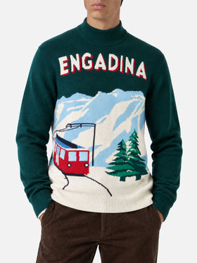 Green Davos half turtleneck sweater with Engadina postcard