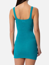 Woman tank teal lurex crinkle dress