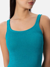 Woman tank teal lurex crinkle dress