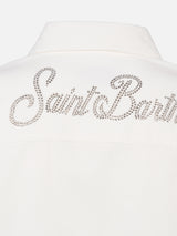 Camicia da donna in velluto a coste bianco sporco Deer con logo in strass St. Barth