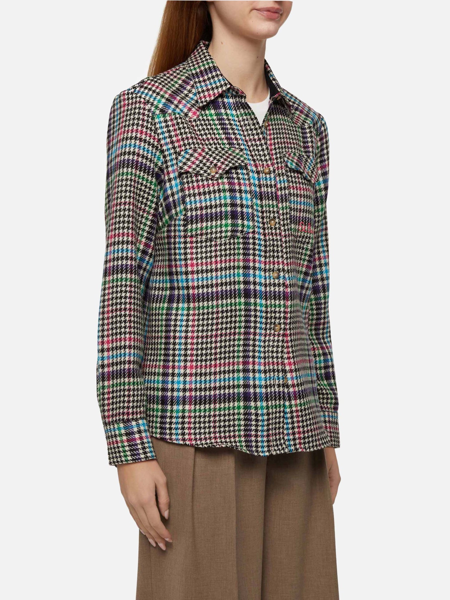 Wollhemd Hirsch mit Prince of Wales-Print