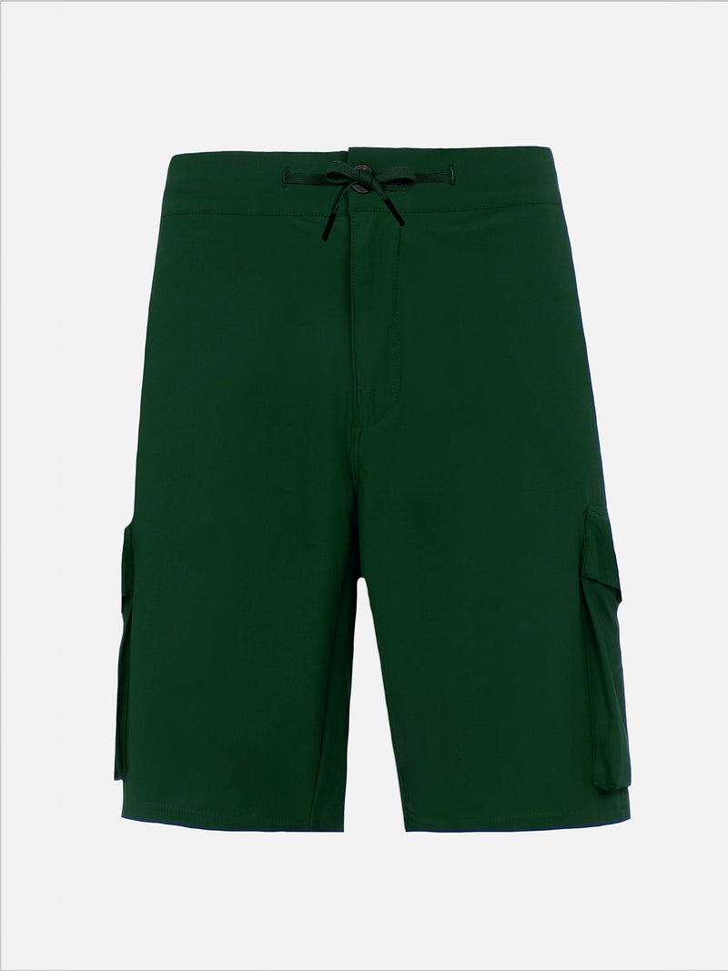 Military green technic fabric bermuda shorts Deck