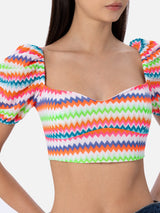 Woman raschel knit cropped top