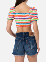 Woman raschel knit cropped top