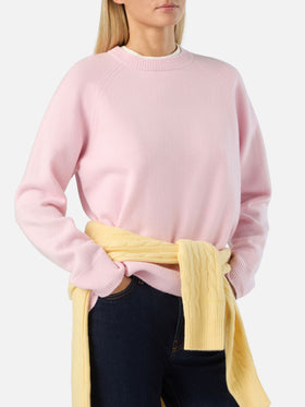 Rosa Delphine Woll-Strickpullover mit Rundhalsausschnitt 