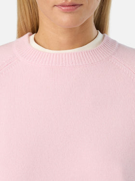 Rosa Delphine Woll-Strickpullover mit Rundhalsausschnitt 