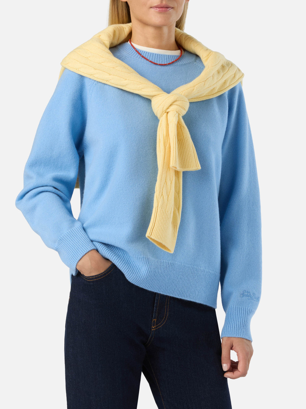 Pull ras-du-cou en laine Delphine Light blue 