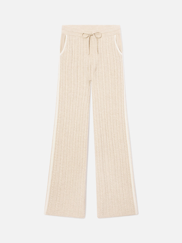 Pantaloni beige in lana Dinard con profili a contrasto