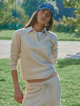 Pantalones de lana Dinard beige con ribetes en contraste 