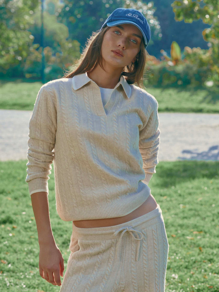 Pantaloni Dinard beige in lana con profili a contrasto