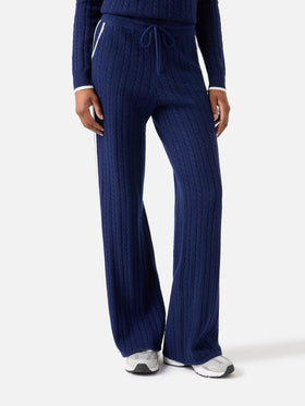 Pantaloni Dinard blu notte in lana con profili a contrasto