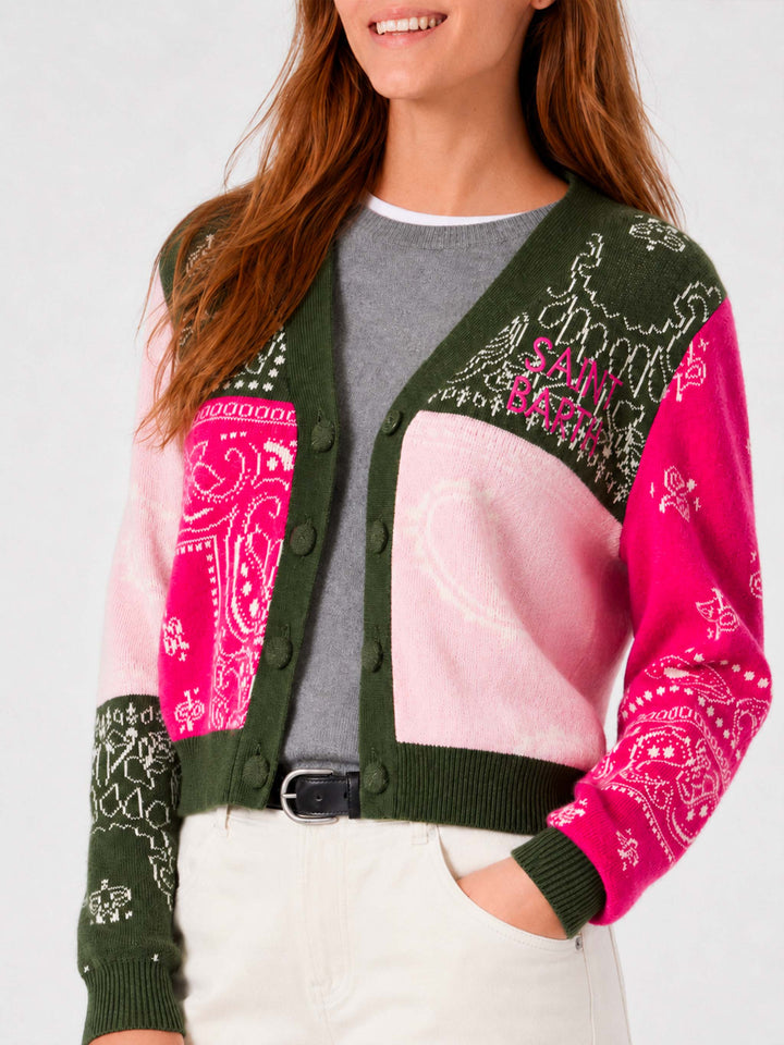 Cardigan Didy crop con fantasia bandana multicolore