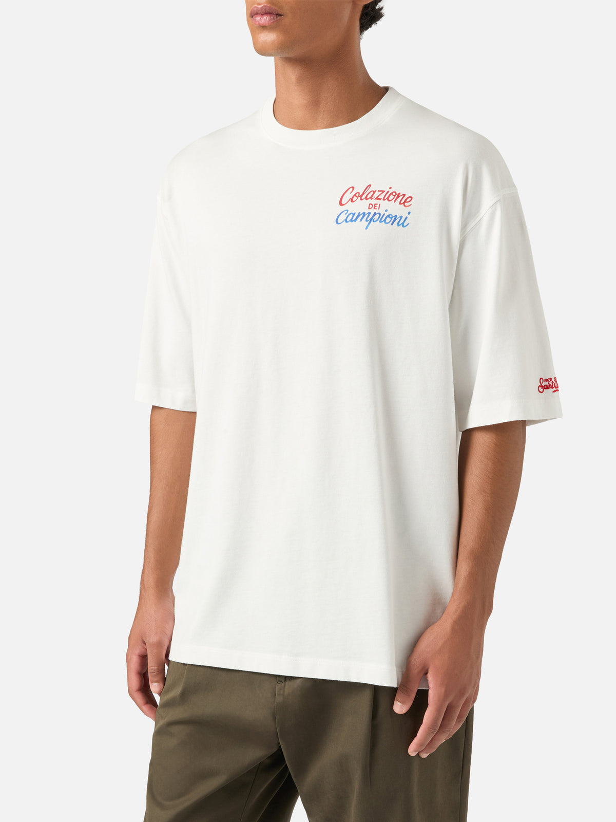 White Delmar oversize cotton t-shirt with back Colazione Dei Campioni print