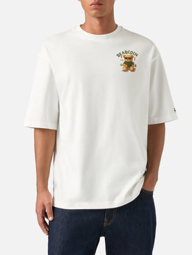 Camiseta oversize de algodón blanca Delmar con estampado Bearcoin en la espalda 