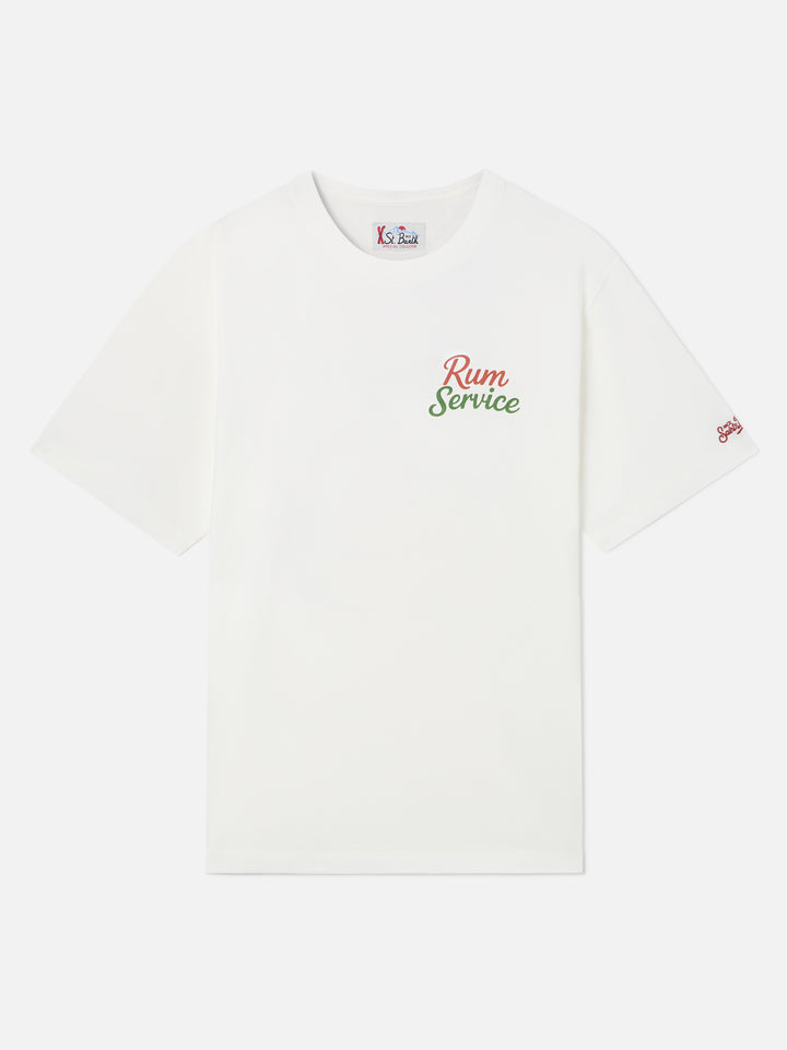 Weißes oversized T-Shirt aus Baumwolle Delmar mit Rum Service-Print auf der Rückseite 