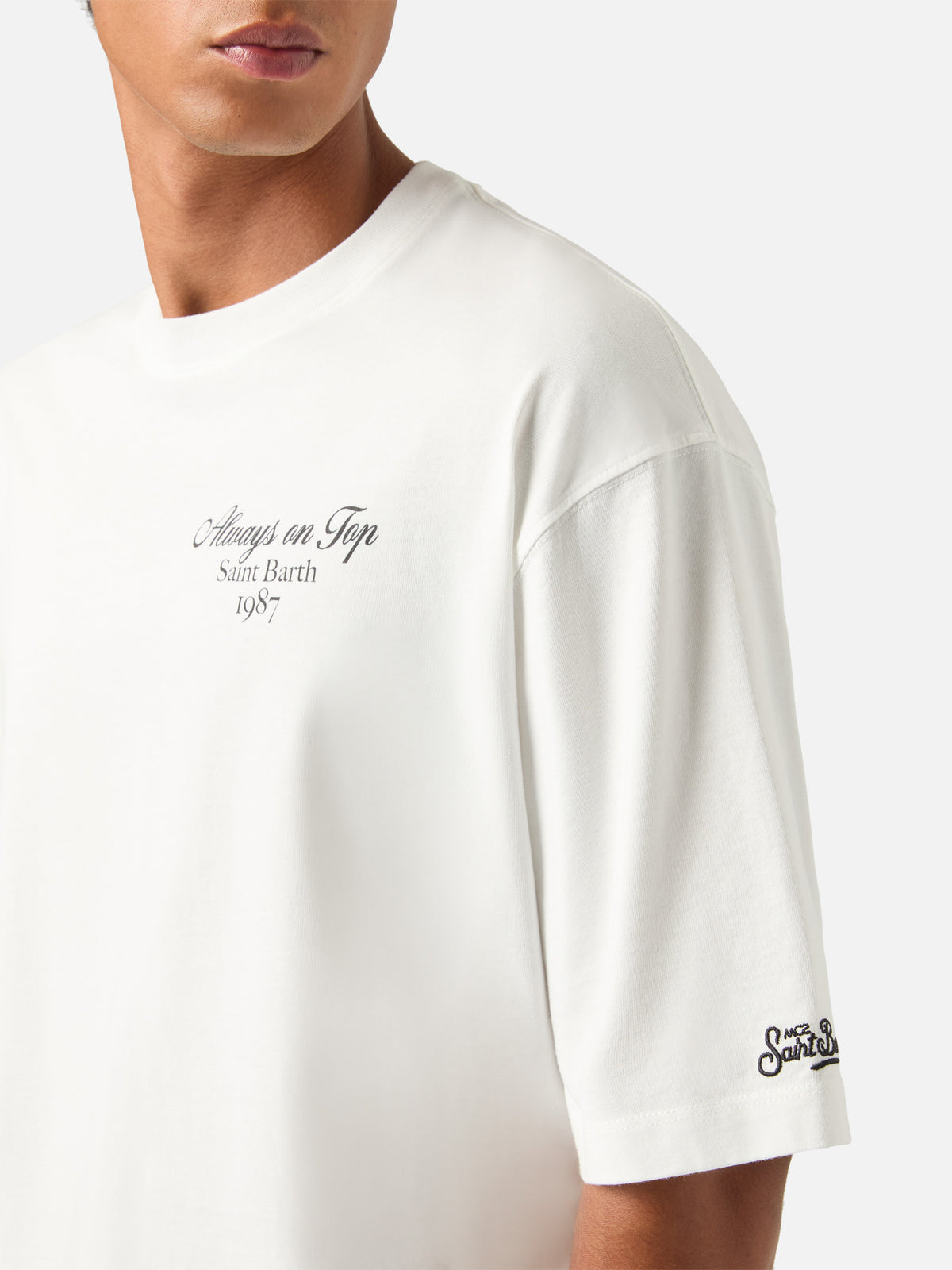 T-shirt oversize blanc en coton Delmar avec imprimé I'm Always On Top au dos 