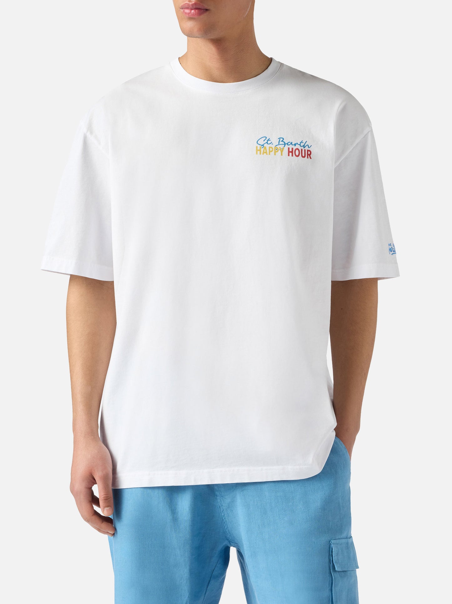 T-shirt Delmar con stampa St. Barth Happy Hour e maxi grafica sul retro