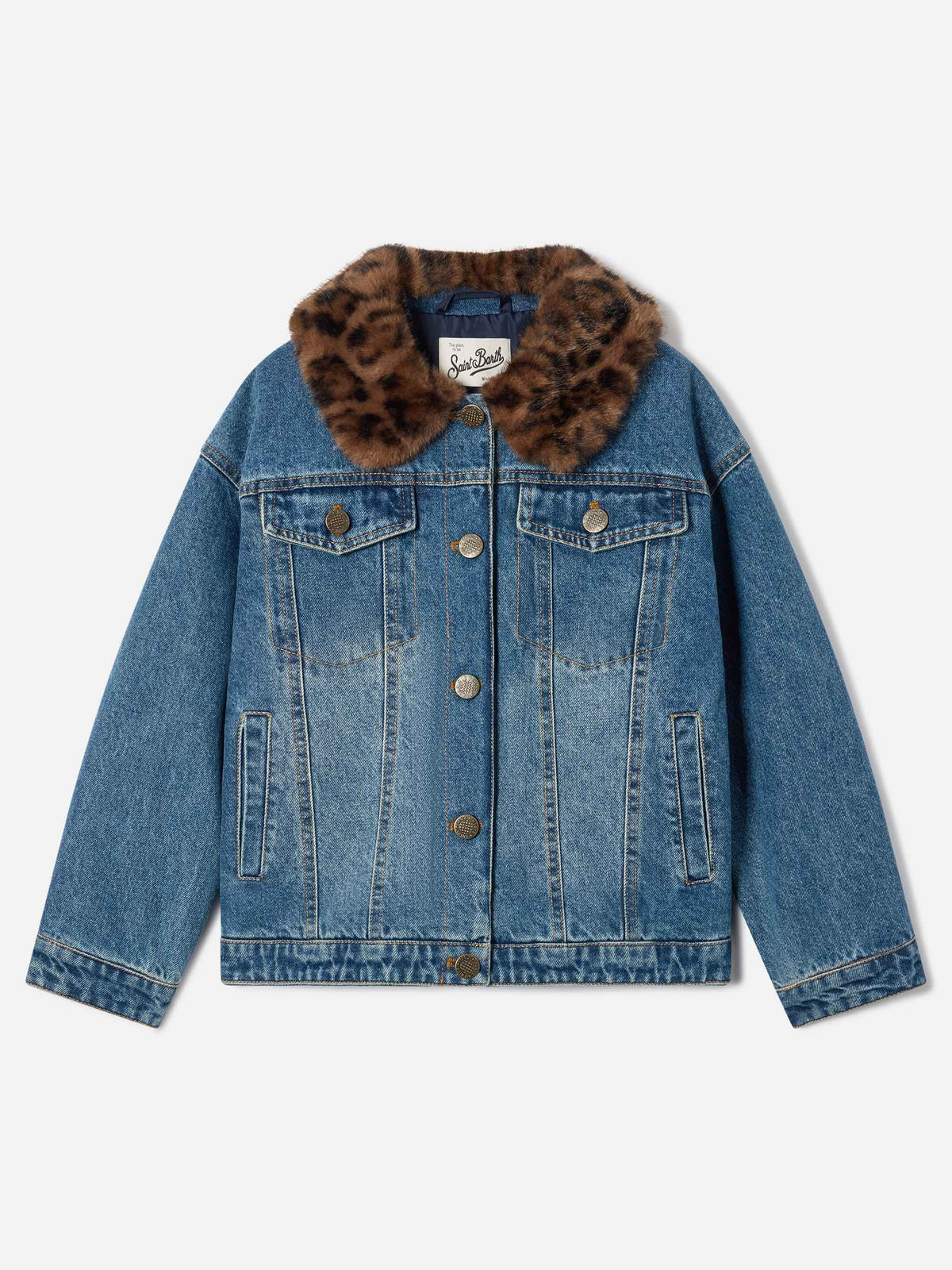 Hellblaue blue Dailys Jeansjacke mit Kragen aus Kunstpelz 